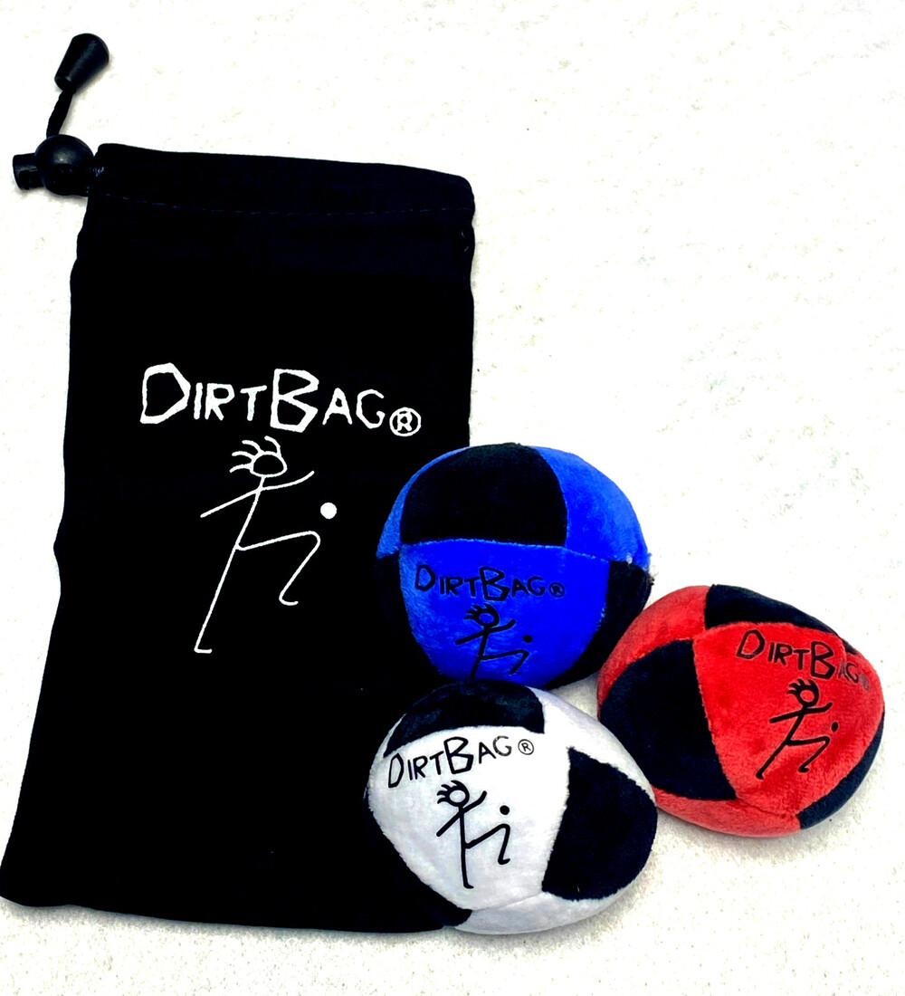 Dirtbag Classic Footbag 3 Pack Hacky Sack Red Blue White + Carry Pouch NEW